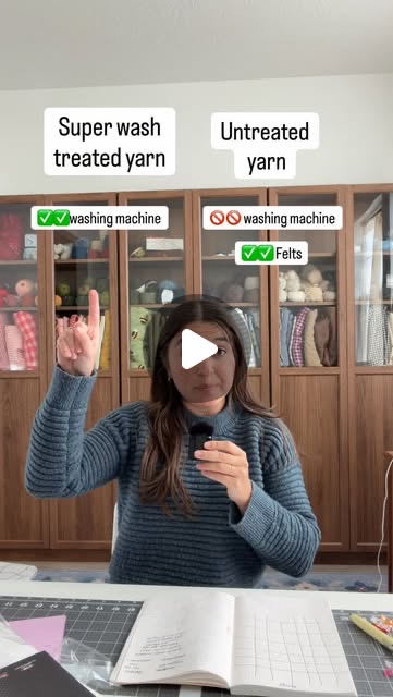 Reel cover: Emily explaining superwash treated yarn versus untreated yarn